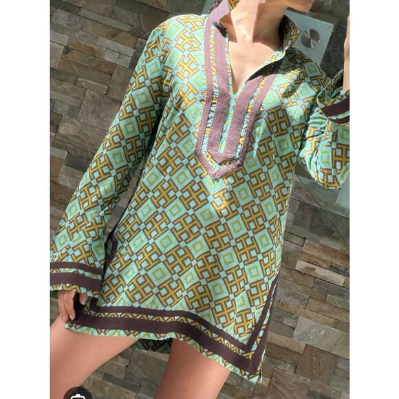 Tory Burch Tunic top womens Abstract retro vibes cover up Sz 4 Hippie Boho chic - Picture 1 of 11